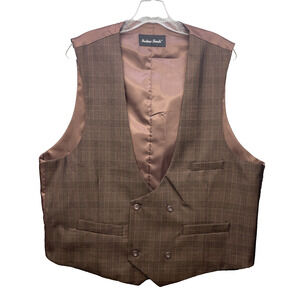 Fortino Landi Mens 46L Brown Glen Plaid Dbl Breasted 4 Button Vest Waistcoat